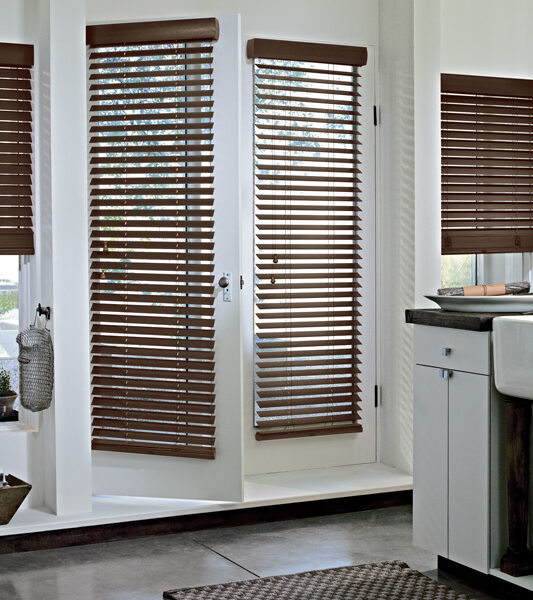 urban contemporary kitchen with dark brown glass door blinds by hunter dougla Reno