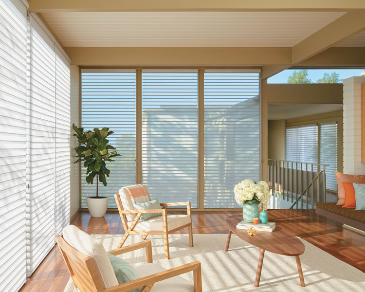 Silhouette® sheer shades on wall-to-wall living room windows in Reno, NV