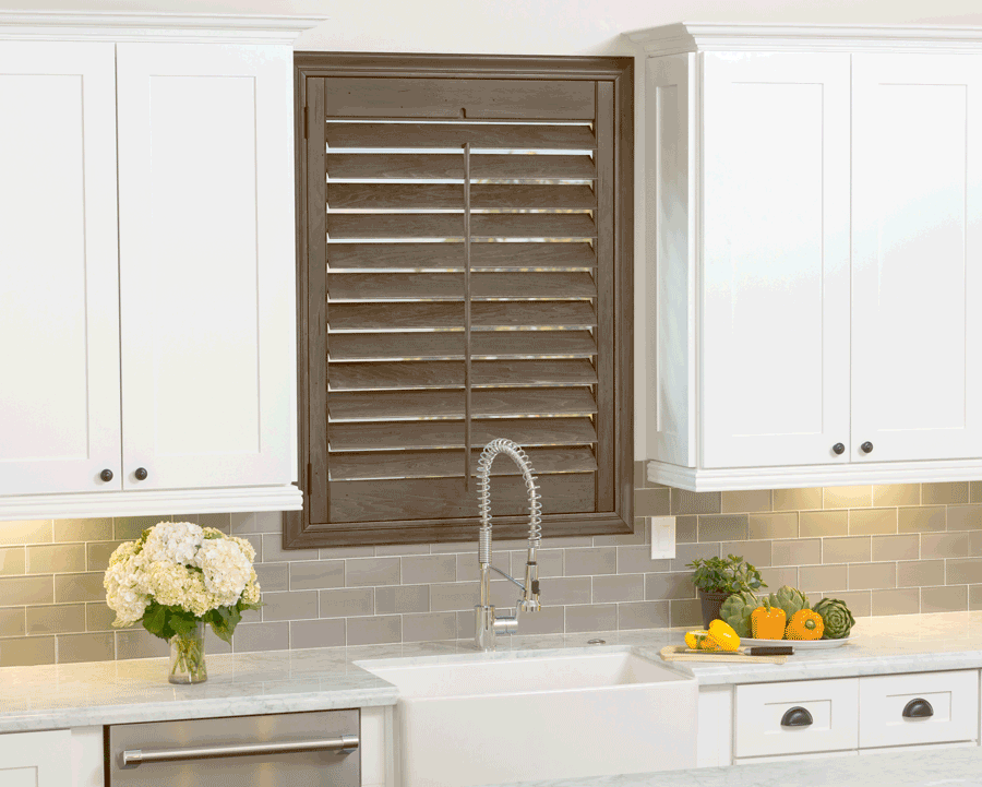 farmhouse decorating with wood plantation shutters Reno