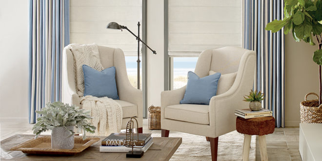 Reno, NV living room with Hunter Douglas Design Studio Window Treatments.