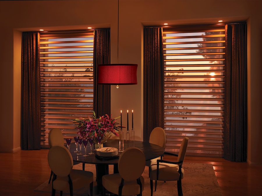 dining room with light filtering pirouette shades Reno NV