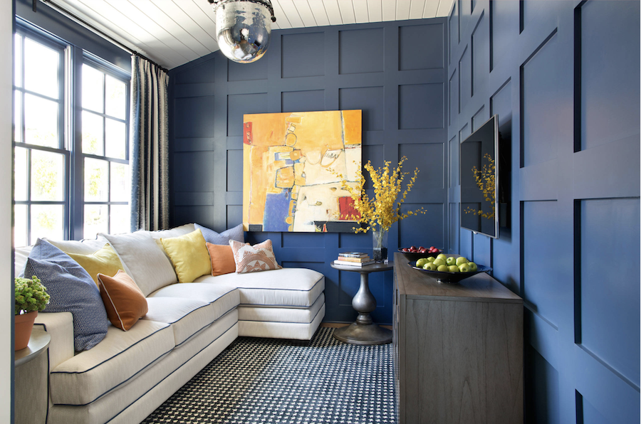 Board and batten blue walls add dimension and style