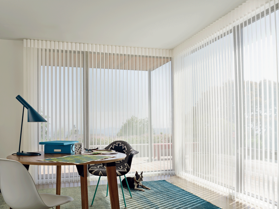 Luminette view through sheer vertical shades are perfect for rooms that don't get direct sunlight.