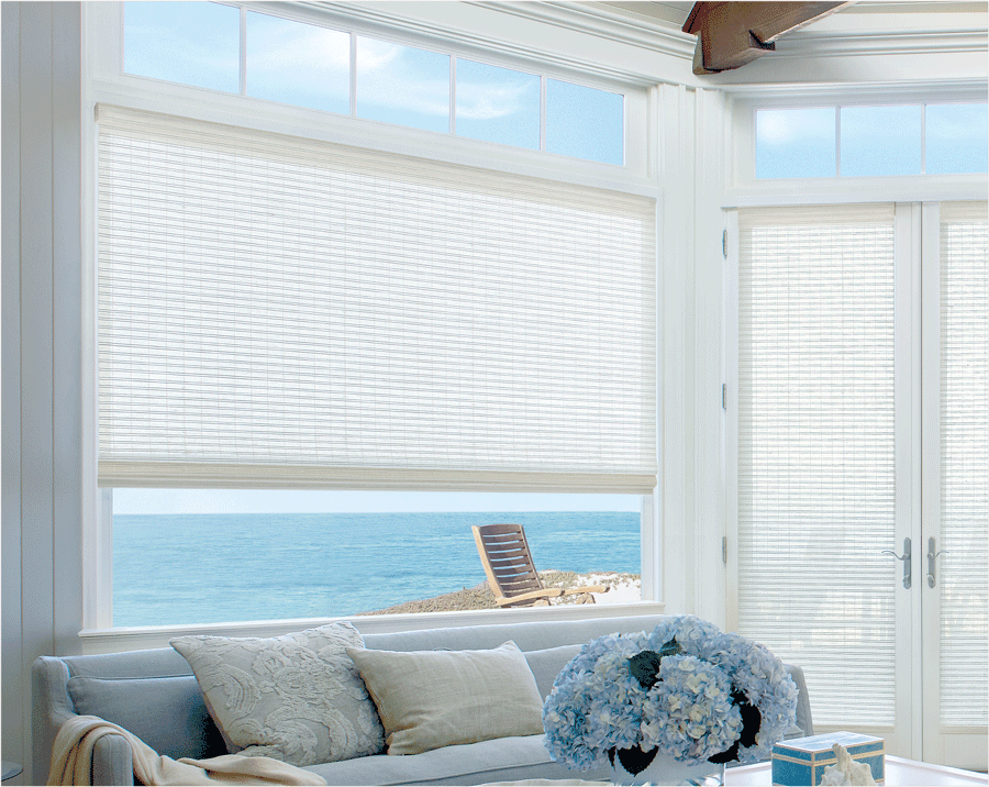 French doors and side window with Provenance Woven Woods.