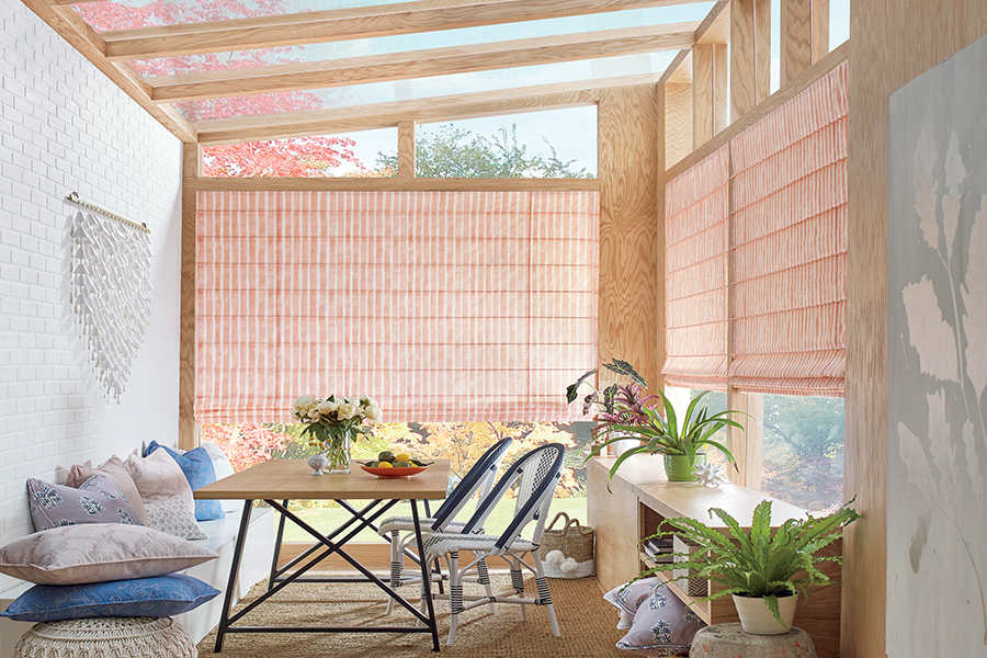 sunroom coral roman shades nature inspired reno