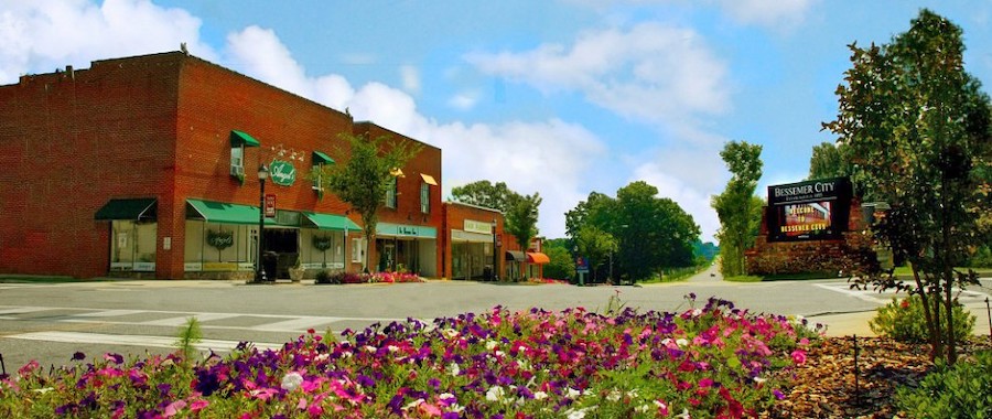 Store fronts in Bessemer City, North Carolina.