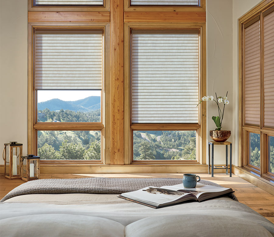 cellular roller shades reveal mountain views in Incline Village NV