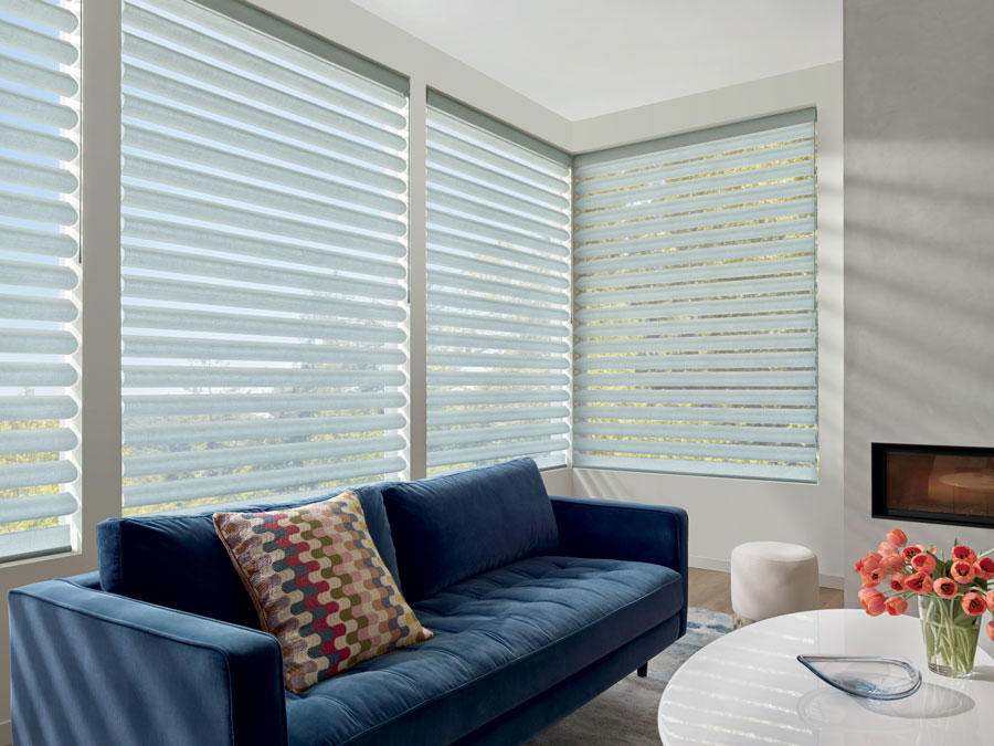 corner window with shades in reno NV living room