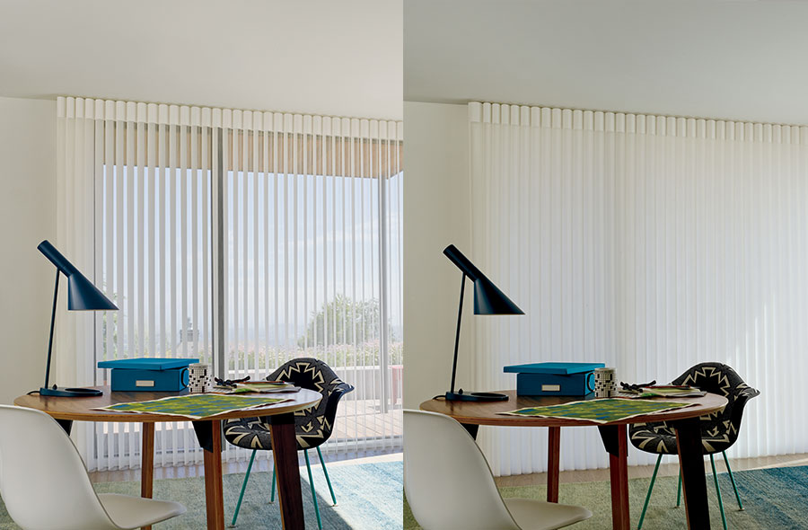 sheer vertical window coverings that can block light in home office in Reno NV