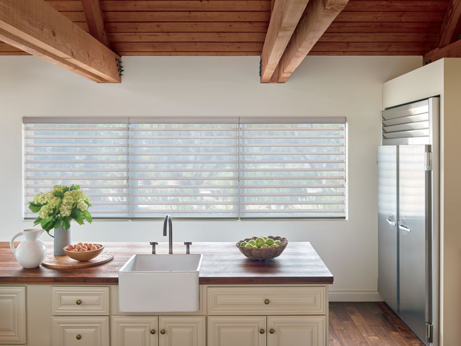 kitchen neutral with wand motorized shades