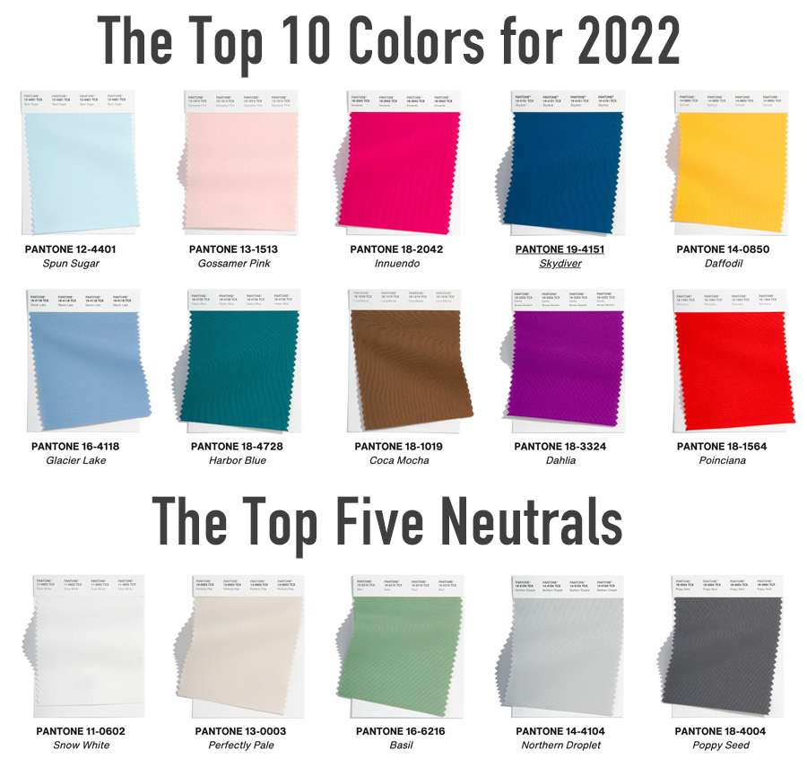 color palette for pantone colors for 2022