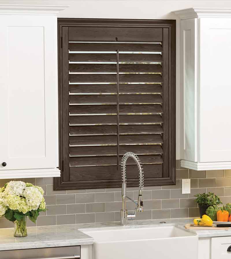 brown shutter over kitchen sink in modern Reno, NV home