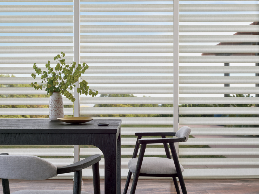 window shades by Hunter Dougas in Reno, NV Pirouette shades on floor to ceiling windows Reno, NV