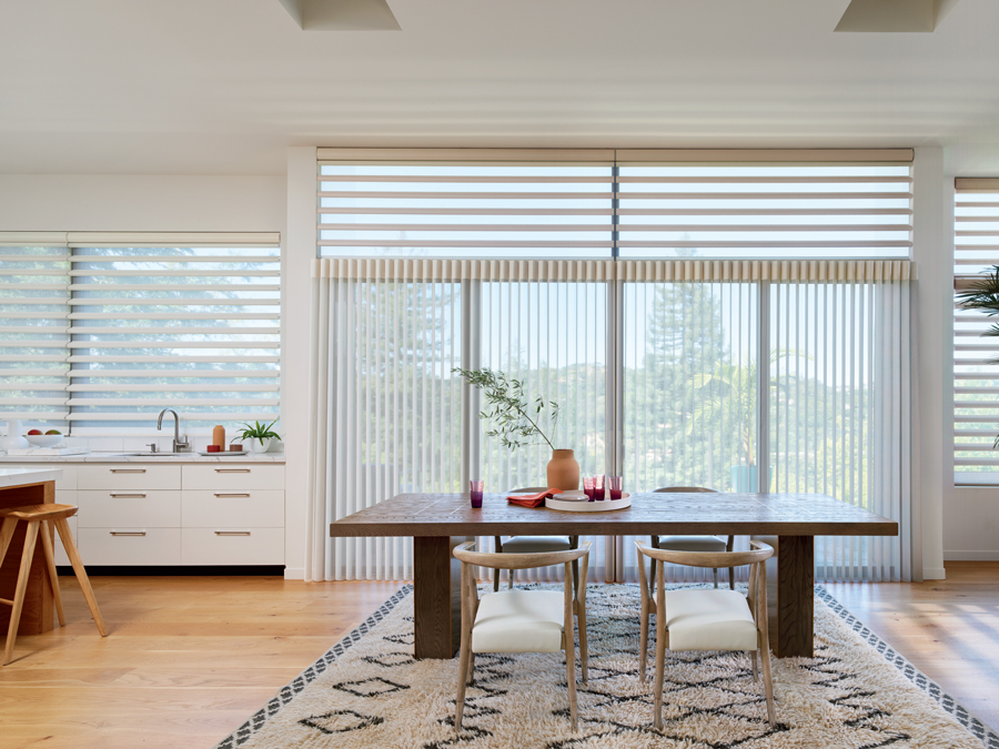 pirouette and vertical privacy shades in kitchen and dining room reno nv