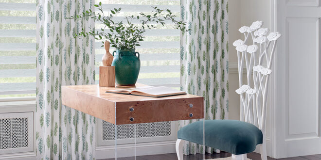 embroidered fern fabric for floor to ceiling drapery in home office reno, nv