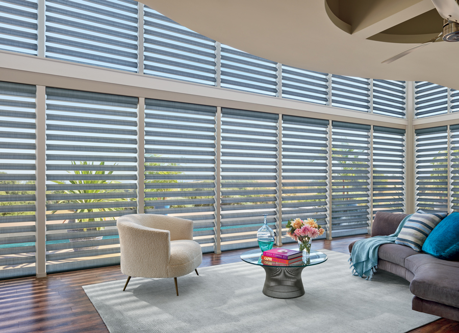 Living room with pirouette shades