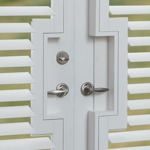 custom door handle cut outs with shutters on french doors