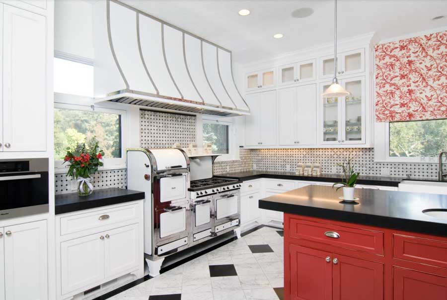 kitchen white and red and gray