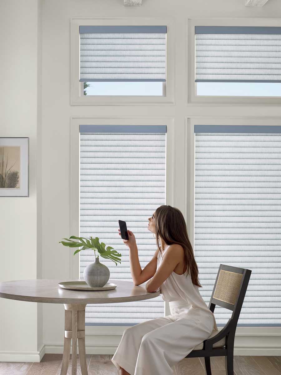 White automated roller shades