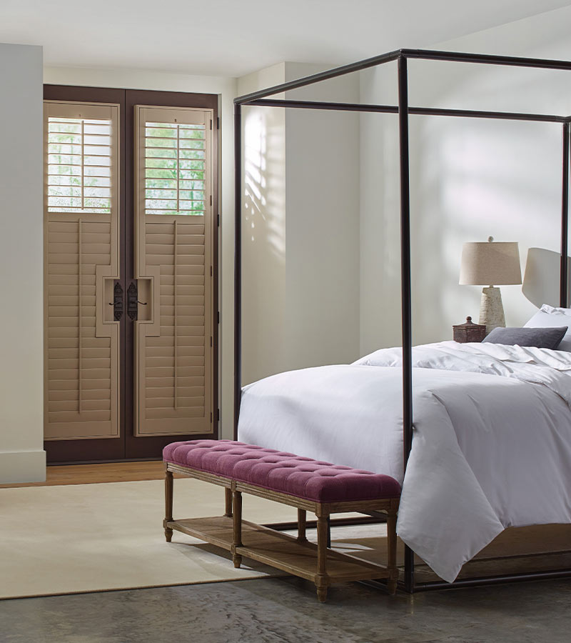 brown Horizontal shutters for Sliding Glass Doors in master bedroom reno