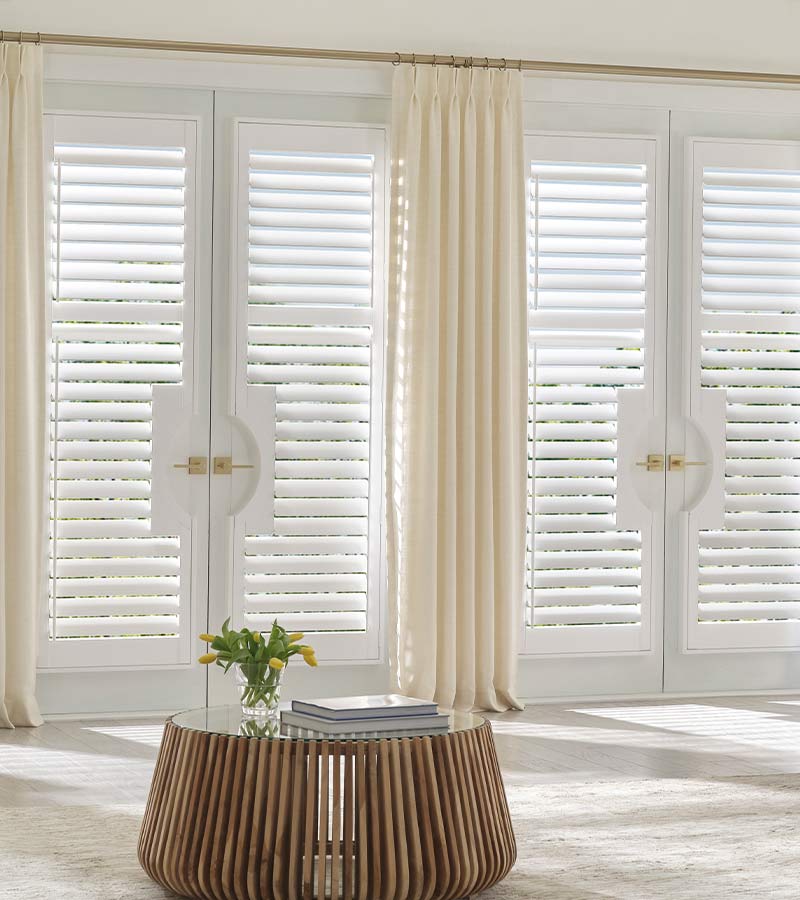 Window Coverings for Sliding Glass Doors white shutters reno