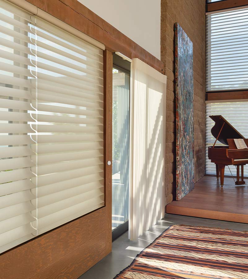 music room with cream Blinds for Sliding Glass Doors