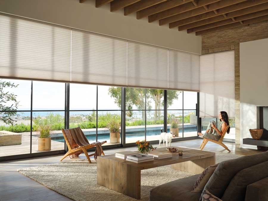 PowerView shades with automation in modern living room in Reno, NV