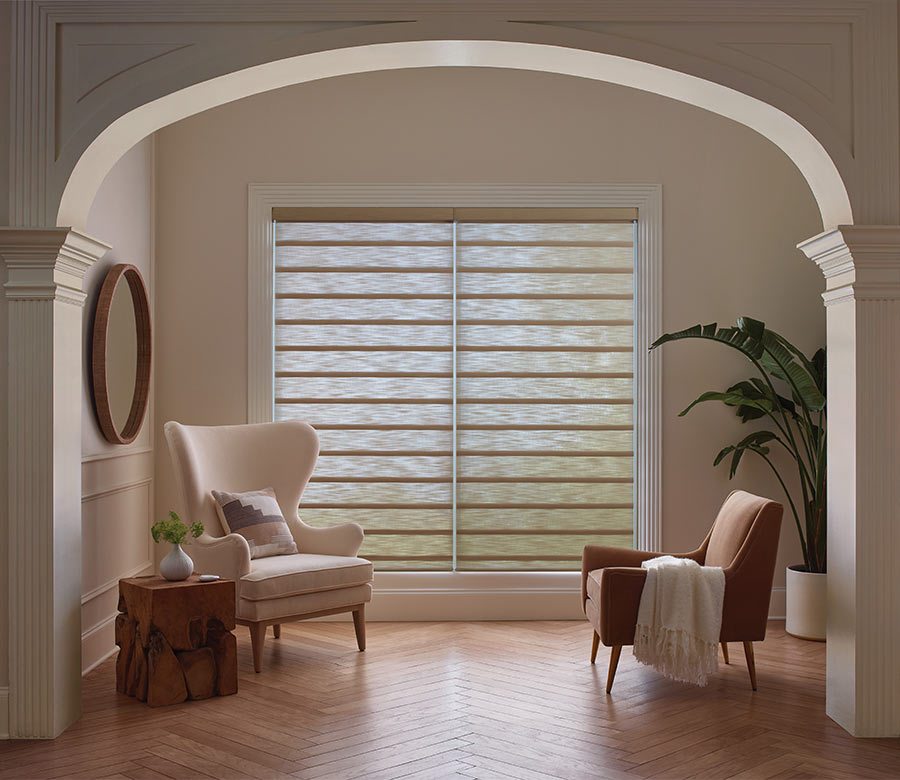 vignette-sheer-roman-shades-hunter-douglas-blue-sky-shutters-and-shades Custom Hunter Douglas shades for large Reno windows