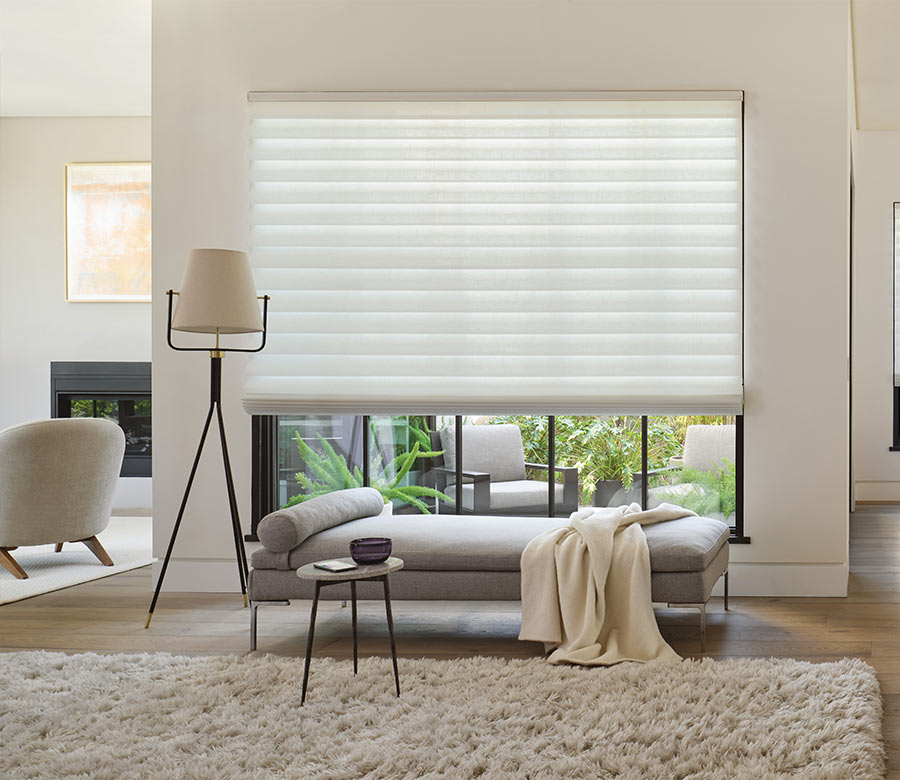 vignette-stacking-roman-shades-hunter-douglas-blue-sky-shutters-and-shades Hunter Douglas shades installed in a Reno living room