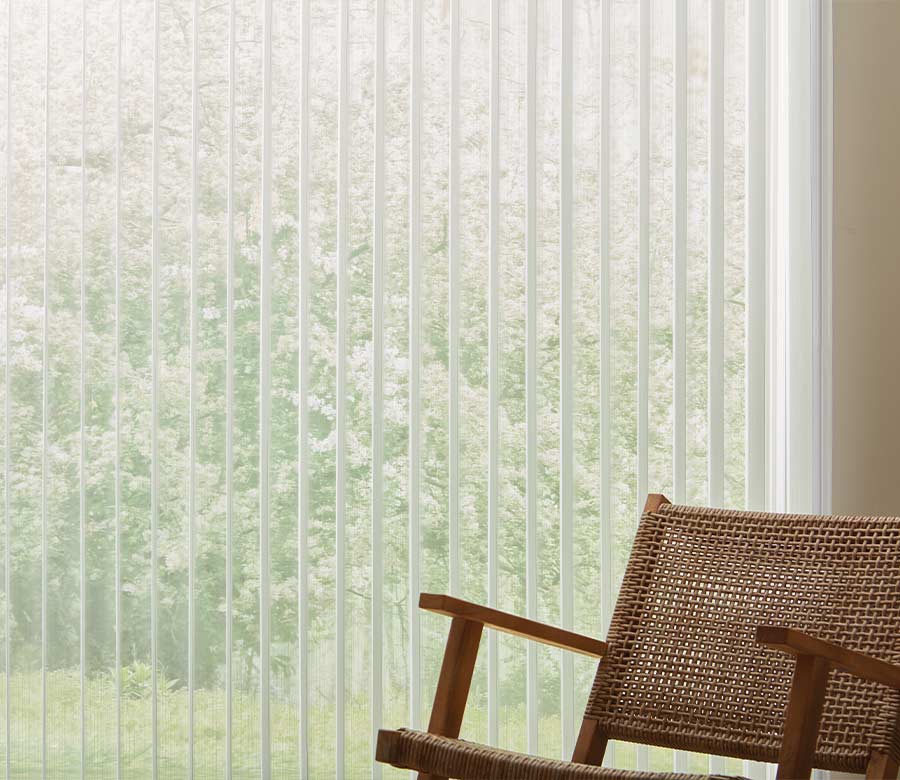 luminette-vertical-sheer-shades-french-door-shades-blue-sky-shutters-and-shades living room with vertical sheer shade
