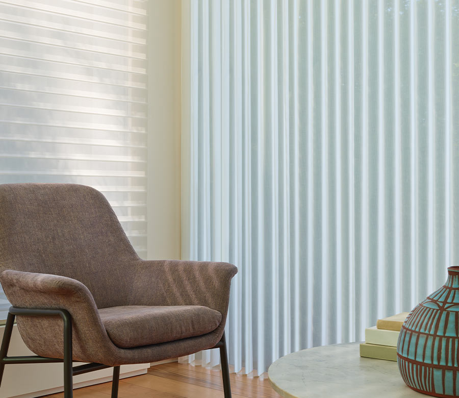 luminette-vertical-sheer-shades-hunter-douglas-blue-sky-shutters-and-shades sheer shades in living room