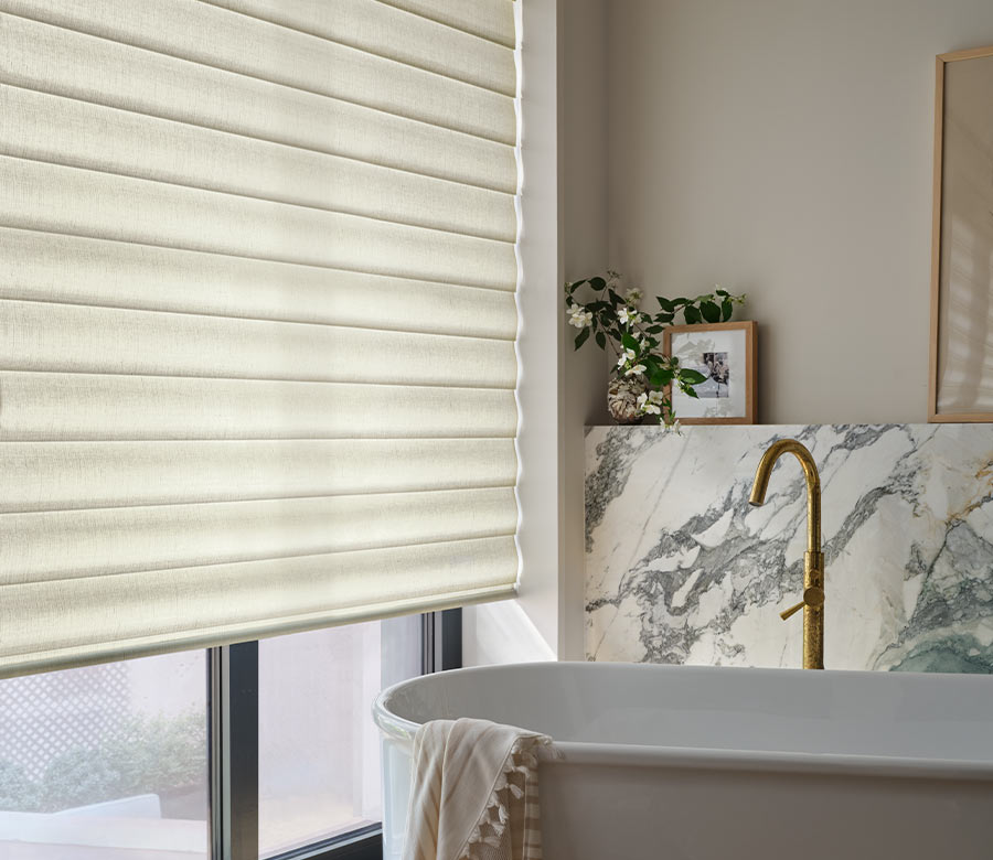 neutral pirouette window shades in bathroom hunter douglas