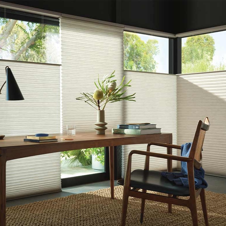 Hunter Douglas Duette® honeycomb shades installed on floor-to-ceiling corner windows in Reno NV