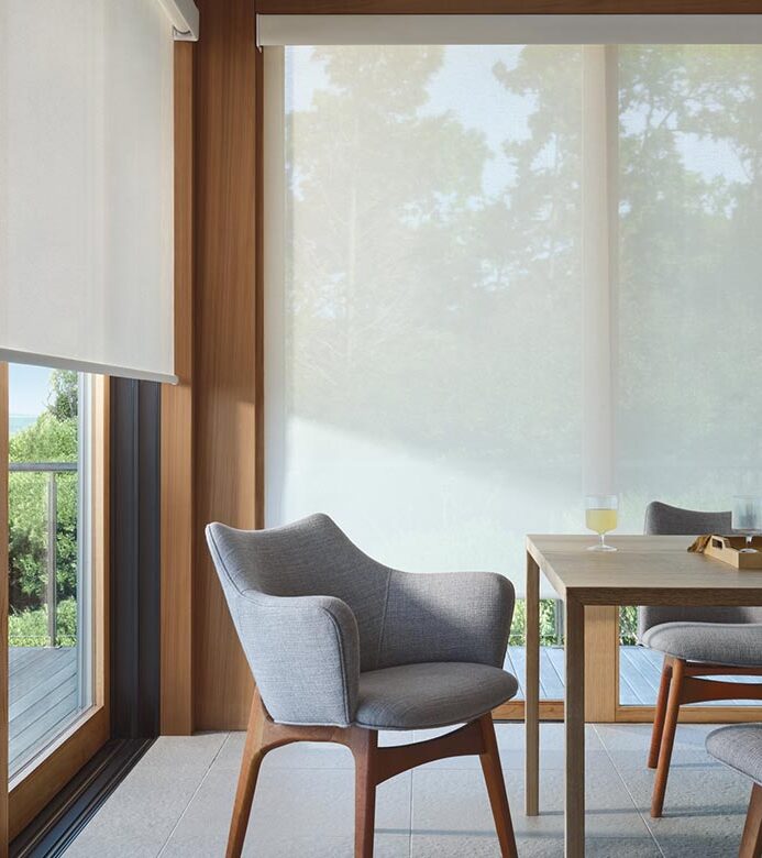 screen shades floor to ceiling coverage for dining room