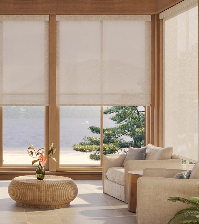 cream designer screen shades for large windows that filter light